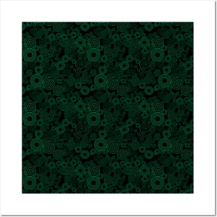 Green and Black Spiral Pattern Posters and Art